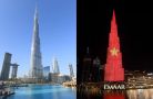 Tự hào Quốc kỳ Việt Nam rực sáng trên tòa tháp Dubai cao nhất thế giới